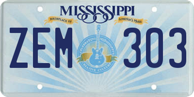MS license plate ZEM303