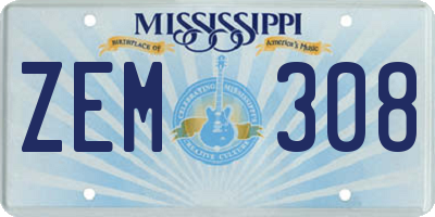 MS license plate ZEM308