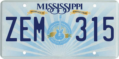 MS license plate ZEM315