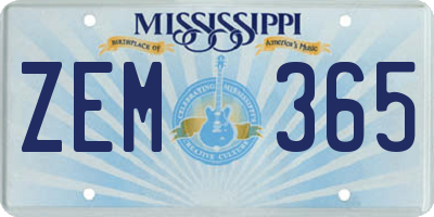 MS license plate ZEM365