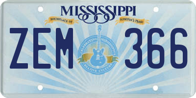MS license plate ZEM366
