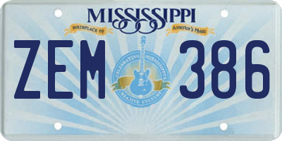 MS license plate ZEM386