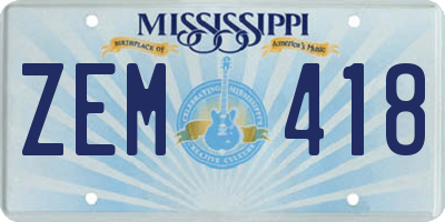 MS license plate ZEM418