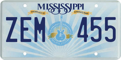 MS license plate ZEM455