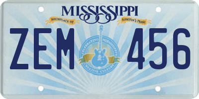 MS license plate ZEM456