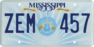 MS license plate ZEM457