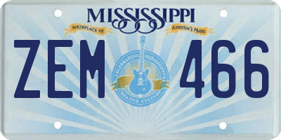 MS license plate ZEM466