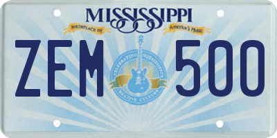 MS license plate ZEM500