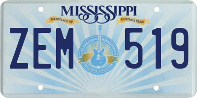 MS license plate ZEM519