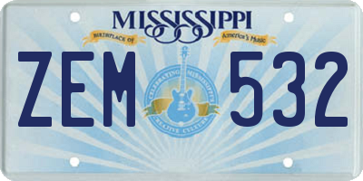 MS license plate ZEM532