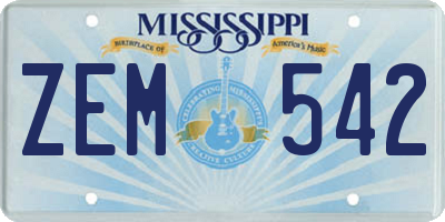 MS license plate ZEM542