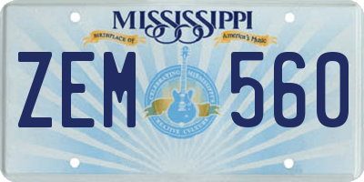 MS license plate ZEM560