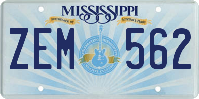 MS license plate ZEM562