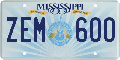 MS license plate ZEM600