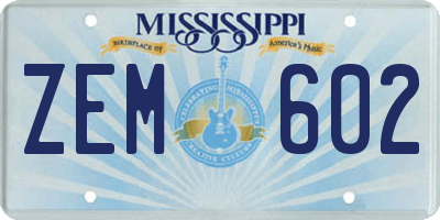 MS license plate ZEM602