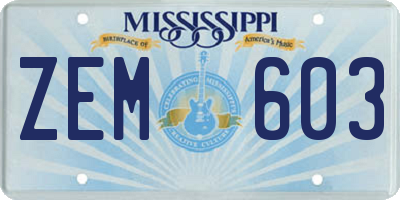 MS license plate ZEM603