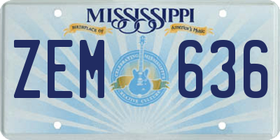 MS license plate ZEM636