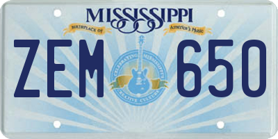 MS license plate ZEM650