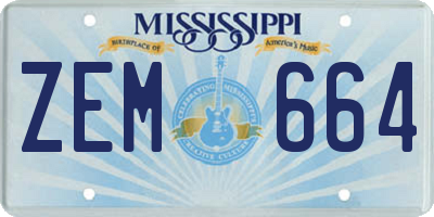 MS license plate ZEM664