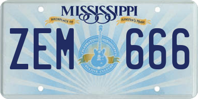 MS license plate ZEM666