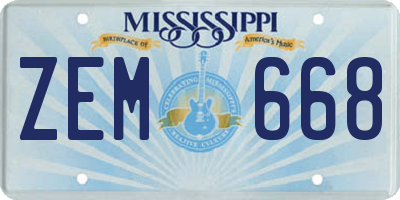 MS license plate ZEM668