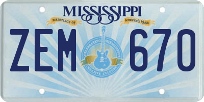 MS license plate ZEM670