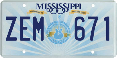 MS license plate ZEM671