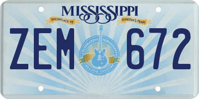MS license plate ZEM672