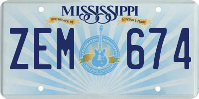 MS license plate ZEM674