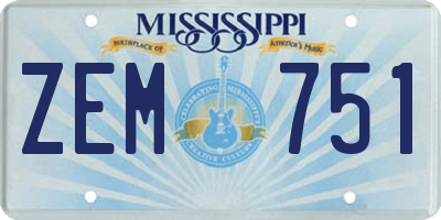 MS license plate ZEM751