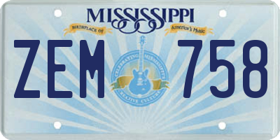 MS license plate ZEM758