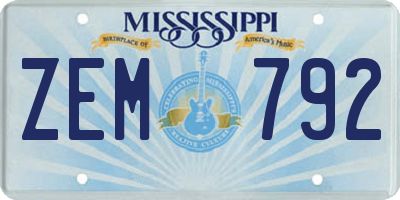 MS license plate ZEM792