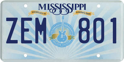 MS license plate ZEM801