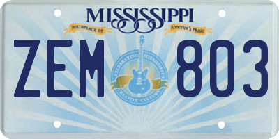 MS license plate ZEM803