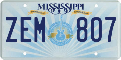 MS license plate ZEM807