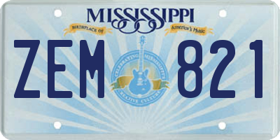 MS license plate ZEM821