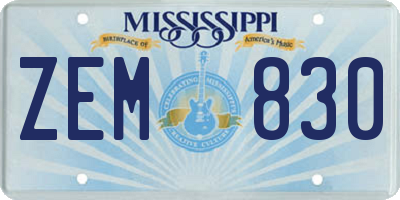 MS license plate ZEM830
