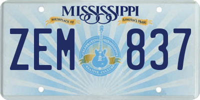MS license plate ZEM837