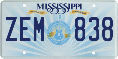 MS license plate ZEM838