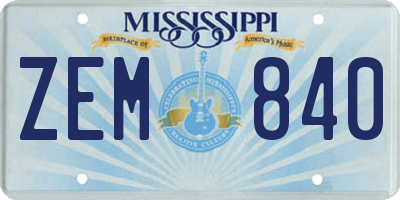 MS license plate ZEM840