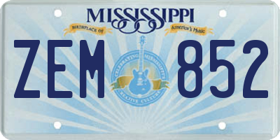 MS license plate ZEM852