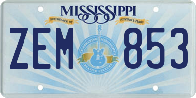 MS license plate ZEM853