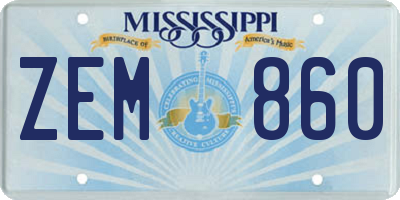 MS license plate ZEM860