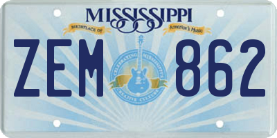 MS license plate ZEM862