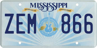 MS license plate ZEM866