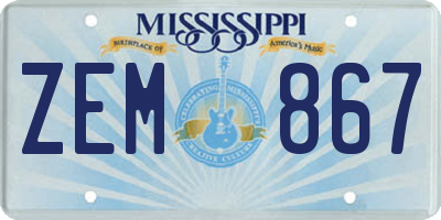 MS license plate ZEM867