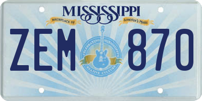 MS license plate ZEM870