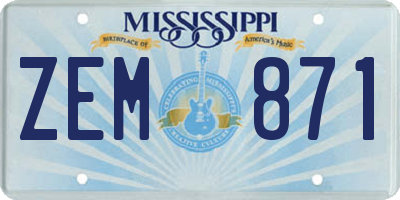 MS license plate ZEM871