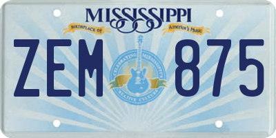 MS license plate ZEM875