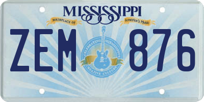 MS license plate ZEM876